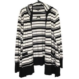 VERVE AMI STRIPPED KNIT OPEN FRONT LONG SLEEVE HOODIE CARDIGAN NWT POCKETS L NWT